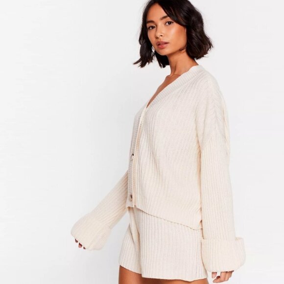 Nasty Gal Collection The Lap Of Luxury Cream Chunky Knit Loungewear Sweater Sz M - Picture 3 of 9